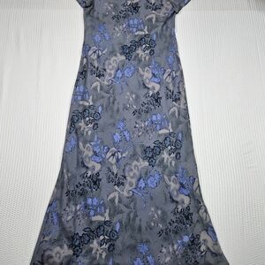 All That Jazz Floral Maxi Dress Blue Gray Vintage Style Size 9/10